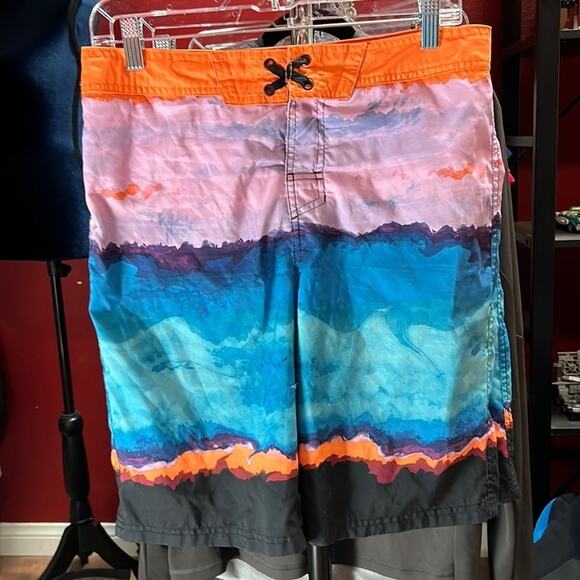 Swim Trunks Board Shorts Cat & Jack Sz XL 16 Boys Husky Orange Blue - Picture 1 of 9